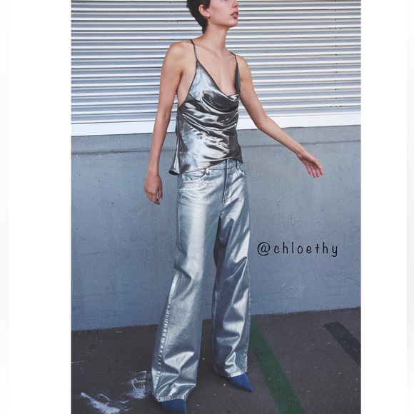 Zara Z1975 MID RISE STRAIGHT CUT METALLIC JEANS - Picture 1 of 10